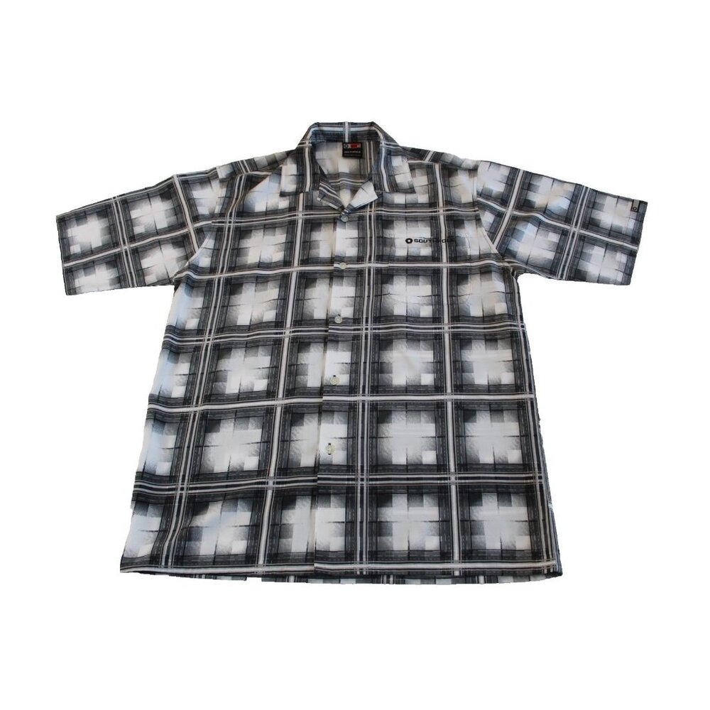 Southpole Men’s Short Sleeve Button Down Shirt Size M Geometric Plaid Print